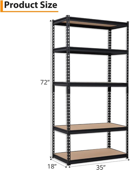 Heavy Duty Storage Shelves 5-Tier Shelving Unit, 2500 LBS Capacity Metal Rack for Garage Kitchen Pantry, Adjustable Shelves, 35" L x 18" W x 72" H