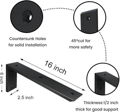Countertop Support Bracket 4 Pack 16 inch Heavy Duty 1/2" Thick Black Black Granite Countertop Bracket 16"x6"x2.5" Shelf L Bracket Mantel Corbels for Quartz/Granite/Wood/Concret/Laminate Countertops