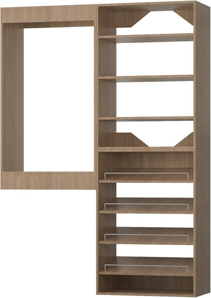 ROOMTEC Modular Closet System, 49" Wall Mounted Closet Organizer with Hanging Rods and Shoe Shelf, Wooden Tower for Walk-In Closets, Wardrobe Storage Kit, Wood