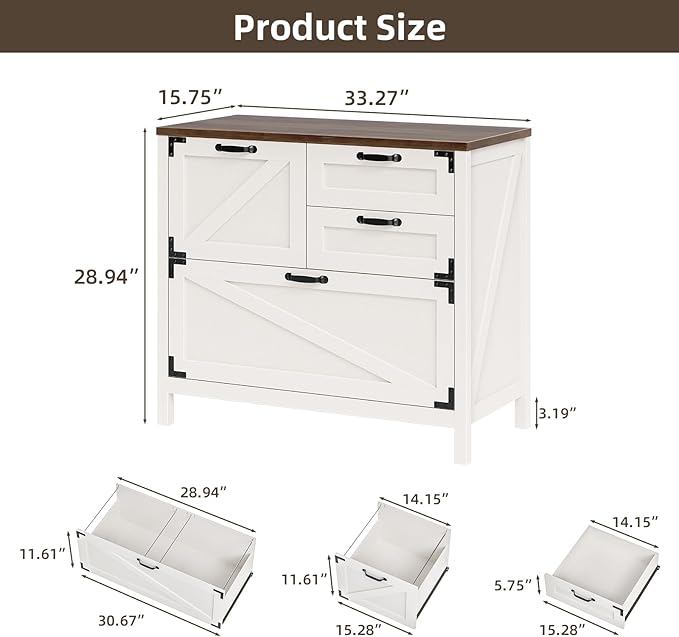 Wood Lateral File Cabinet with 4-Drawer for Hanging Files Letter/A4/Legal Size, Large Farmhouse Filing Cabinets for Home Office, Printer Stand with Office Cabinet, Office Furniture, White and Brown