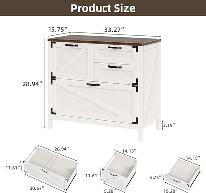 Wood Lateral File Cabinet with 4-Drawer for Hanging Files Letter/A4/Legal Size, Large Farmhouse Filing Cabinets for Home Office, Printer Stand with Office Cabinet, Office Furniture, White and Brown