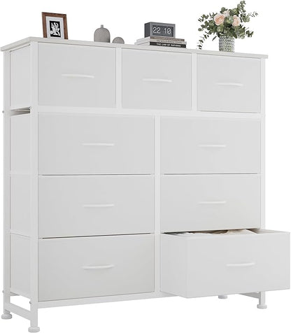 OLIXIS 9 Drawers Storage Organizers Units, Closet Organizers and Storage for Clothes, Fabric Storage Drawer for Living Room, Chest of Dresser in 39.4" D x 11.8" W x 39.9" H, White