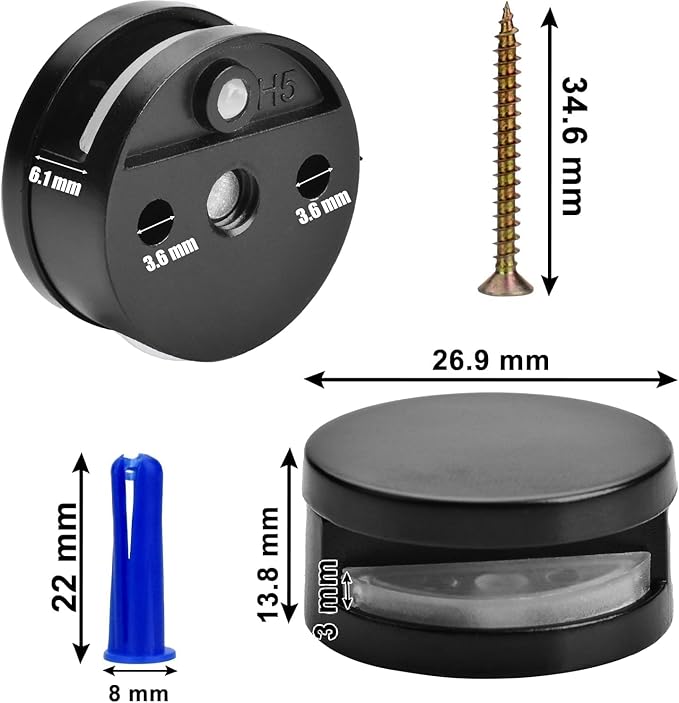AccEncyc Black Upgraded 3-5mm Frameless Mirror Mounting Hardware 8 Pack Dual-Screw Fixing Mirror Mounting Kit with Heavy Duty Long Screws and Anchors (8 Pack)