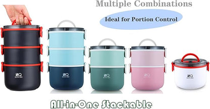 Bento Lunch Box for Adults with Bag & Utensils, 81oz Large Capacity Leakproof 3 Tier Stackable Lunch Box Containers for Adults Work, Men Women Dining Out, Insulated Bento Box Microwave Safe, Black