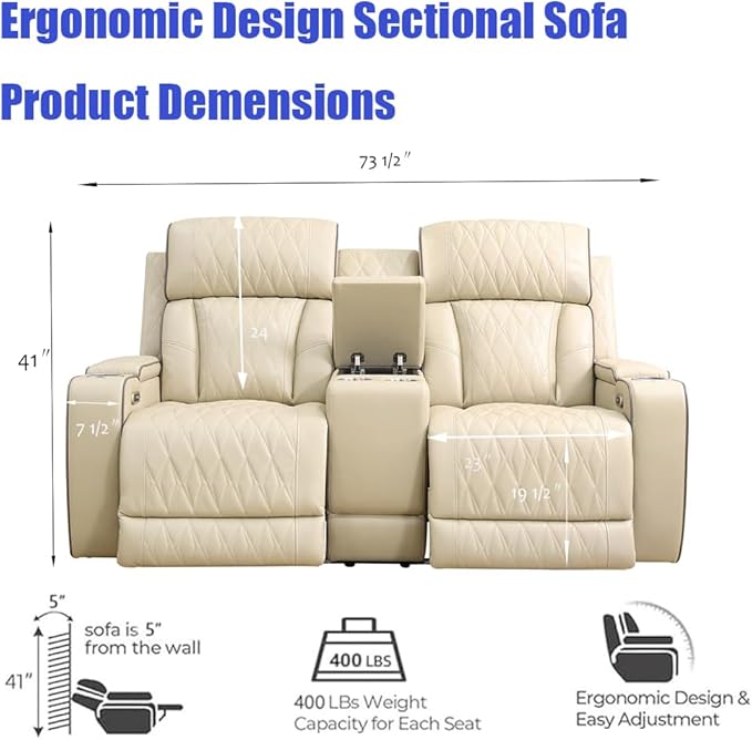 Brown Leather Recliner Sectional Couch with LED, Power Sectional Sofa and Loveseats, Power Recliner Sofa Set for Living Room, L-Shaped Couch Sets, Cup Holders, Hidden Storage for Home/Office