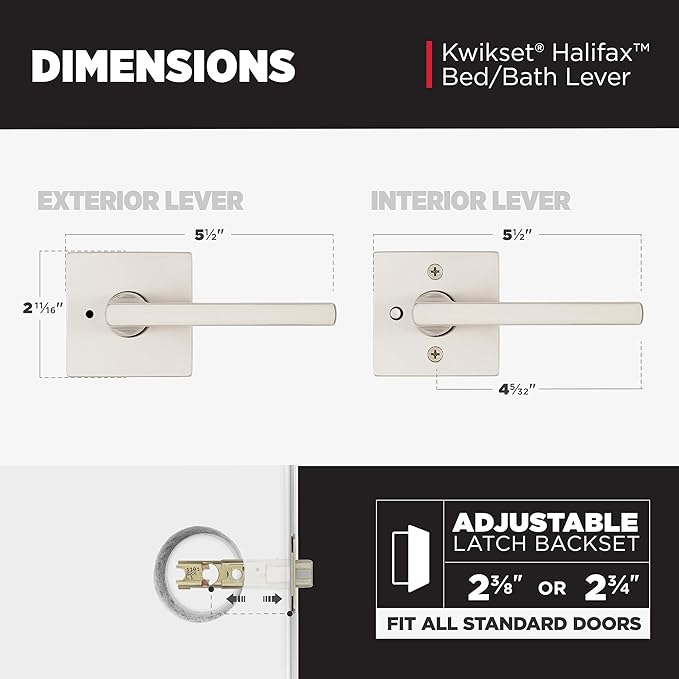Kwikset Halifax Interior Privacy Door Handle with Lock, Door Lever For Bathroom and Bedroom, Satin Nickel Reversible Keyless Push Button Lock Door Lever, with Microban Protection