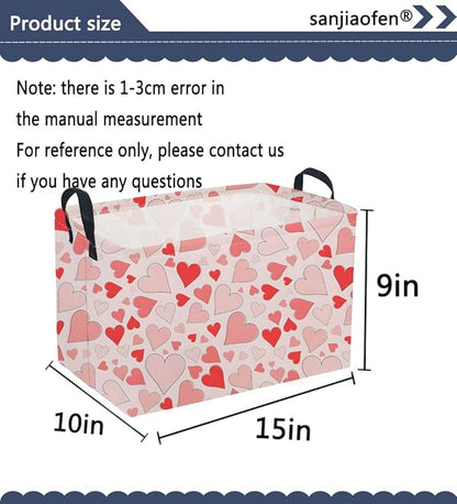 Sanjiaofeng Rectangular Valentine's Day Basket Love Storage Bins,Girls Storage Basket with Handles.Clothers,Books,Kid's Gifts Bins. (Colorful Love)