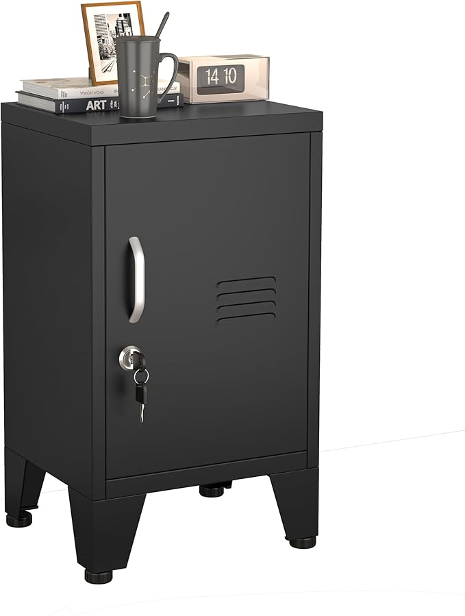24.5"H Metal Locker Storage Cabinet with Lock - Small Lockable Employees Locking Cabinet Steel Locker Adjustable Shelf & Feet, Single Door Lockable Cabinet for Home, School, Office, Gym (Black)