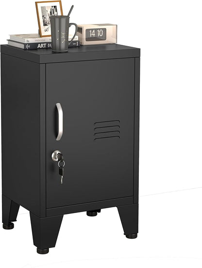 24.5"H Metal Locker Storage Cabinet with Lock - Small Lockable Employees Locking Cabinet Steel Locker Adjustable Shelf & Feet, Single Door Lockable Cabinet for Home, School, Office, Gym (Black)