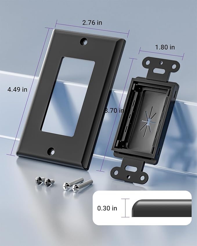 VCELINK Wall Plate Cable Pass Through, Single Gang Decorator Wall Plate Cover, Flexible Rubber Wall Grommets Insert for Low Voltage Cables, Wall Mount TV, Home Theater System, Black-4 Pack