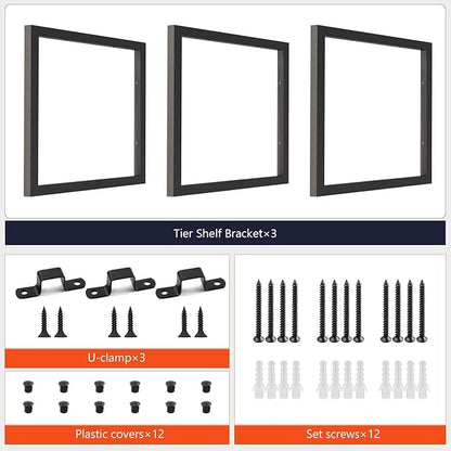 1-Tier Square Shelf Bracket, 13-5/8" Height, Wall/Ceiling Mount Storage Shelving, Black Powder-Coated Carbon Steel Carbon Steel, Rust-Resistant, 110 lbs Capacity, 3 Pack