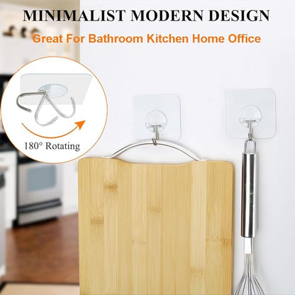 FOTYRIG Adhesive Hooks 15lb(Max) 180 Degree Rotating Heavy Duty Sticky Wall Hooks for Hanging Space Saving Towel Hooks Holder Seamless Stick on Bathroom Kitchen Office Outdoors-20 Packs
