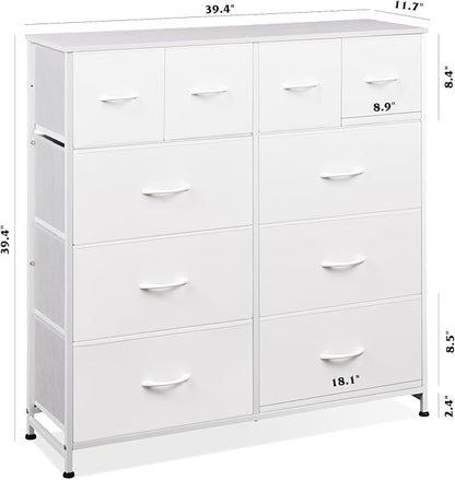 WLIVE White Dresser for Bedroom with 10 Drawers, Fabric Dressers, Tall Chest of Drawers for Closet, Storage Drawer Unit, Organizer Unit for Hallway, Living Room