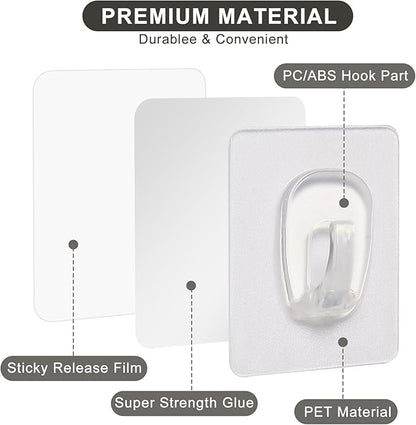 27 Pack Small Adhesive Wall Hooks, Clear Mini Hooks with Adhesive Strips, Damage Free Sticky Hooks for Hanging Decorations,Lights and Cables