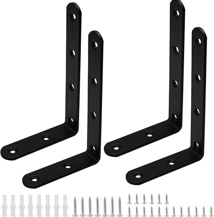 Luomorgo 4 Pcs L Brackets for Shelves, Heavy Duty Stainless Steel L Shaped Bracket, Decorative Corner Brace Joint Right Angle Bracket Wall Hanging with Screws, 5 x 3 Inch, Black
