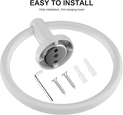 SetSail Towel Holder for Bathroom Wall White Towel Ring Screw-in Hand Towel Holder Stainless Steel Towel Hanger for Bathrooms, 4 Packs