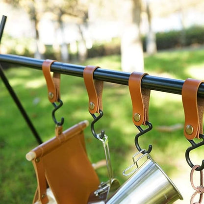 Leather Straps with Hooks 5Pcs Leather Hooks S Shelf Hooks Camping Hook for Kitchen, Bathroom, Bedroom, Office, and Outdoor Use - Stylish and Durable Storage Solution (orange brown)