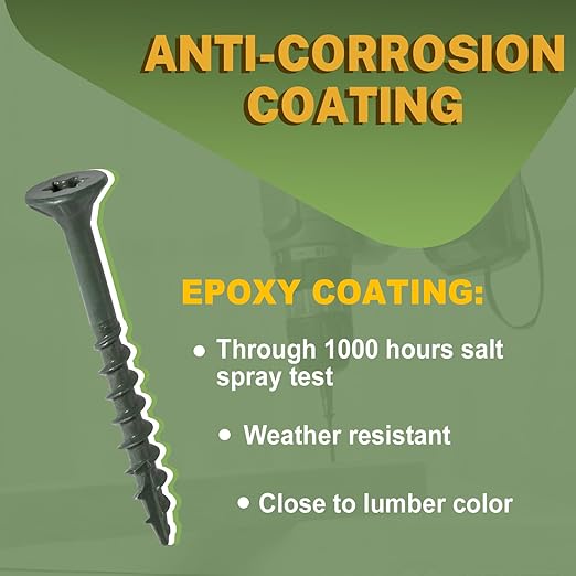 LIONMAX Deck Screws 5 Inch, Wood Screws #10 x 5, 50 PCS, Rust Resistant, Exterior Epoxy Coated, Outdoor Decking Screws, Torx/Star Drive Head Screw, T25 Star Bit Included, Green