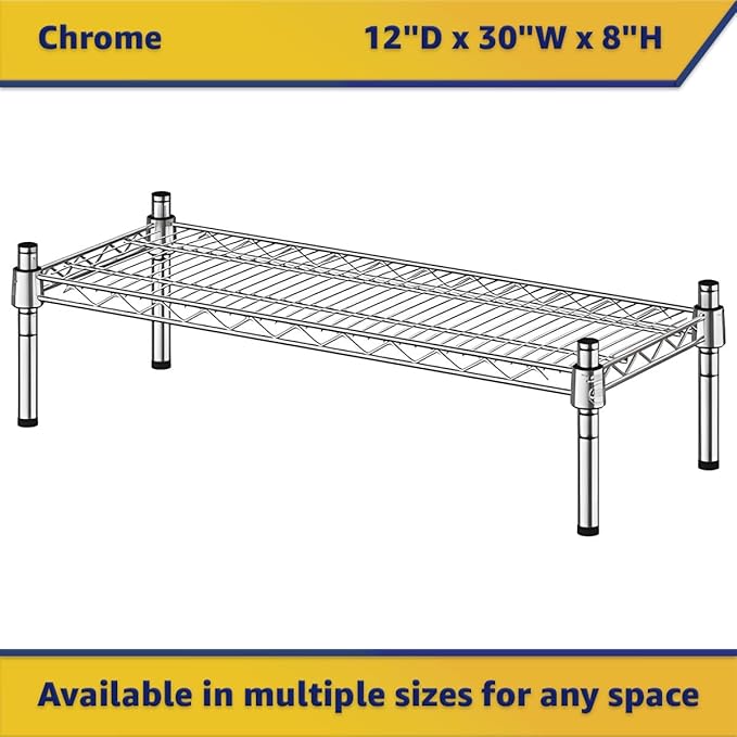 12" x 30" x 8" Chrome Wire Storage Shelf, Dunnage Rack, Commercial 1 Tier Small Shelf