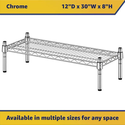 12" x 30" x 8" Chrome Wire Storage Shelf, Dunnage Rack, Commercial 1 Tier Small Shelf
