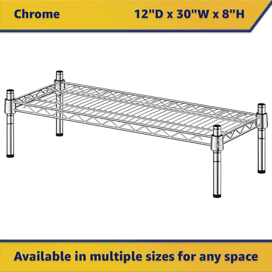 12" x 30" x 8" Chrome Wire Storage Shelf, Dunnage Rack, Commercial 1 Tier Small Shelf