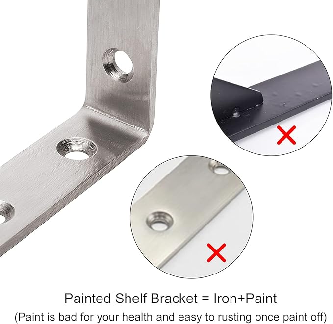 YUMORE L Bracket, 5" x 3" Max Load: 35lb/15KG Heavy Duty Stainless Steel Solid Shelf Support Corner Brace Joint Right Angle Bracket, Pack of 4
