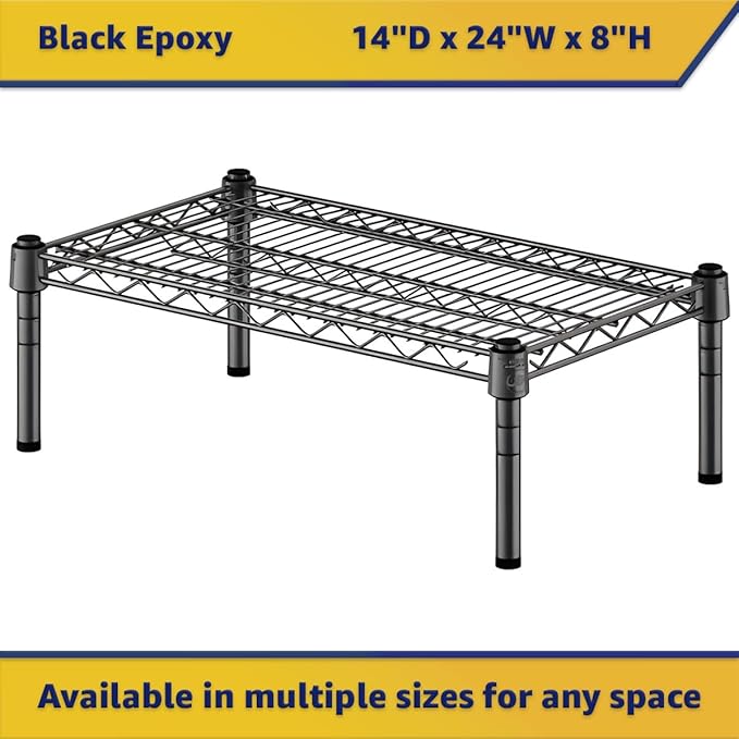 14" x 24" x 8" Black Epoxy Wire Storage Shelf, Dunnage Rack, Commercial 1 Tier Small Shelf