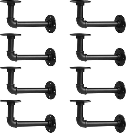 Storystore Industrial Pipe Shelf Brackets, 8 Pack Iron L-Shaped Shelving Brackets for 7-14 inches Board, Heavy Duty Metal Shelving Bracket - Black DIY Pipe Shelves (6.5 x 3.5 Inch)