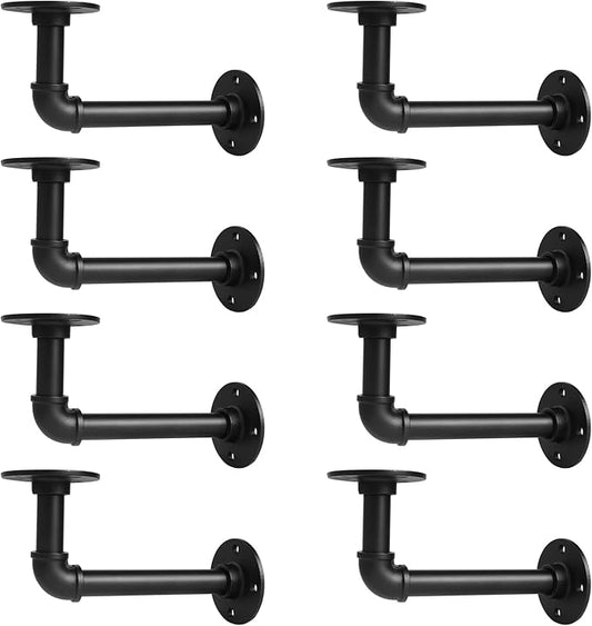Storystore Industrial Pipe Shelf Brackets, 8 Pack Iron L-Shaped Shelving Brackets for 7-14 inches Board, Heavy Duty Metal Shelving Bracket - Black DIY Pipe Shelves (6.5 x 3.5 Inch)