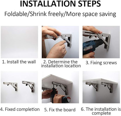 Storystore Folding Shelf Brackets - 20 Inch Heavy Duty Stainless Steel Collapsible Shelf Bracket for Bench Table, Space Saving DIY Bracket, Max Load: 550lb