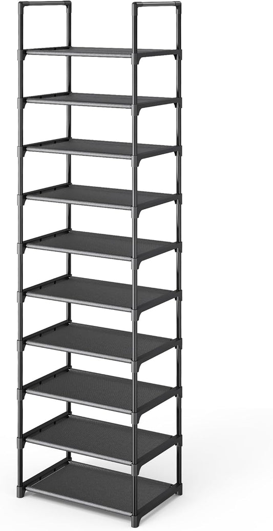 Kitsure Shoe Rack - 10-Tier Shoe Organizer with Detachable Fabric Shelves & Metal Frame, Tall Shoe Rack for Closet, Entrance, Living Room, 16.9" Wide - 10 Tier, Black