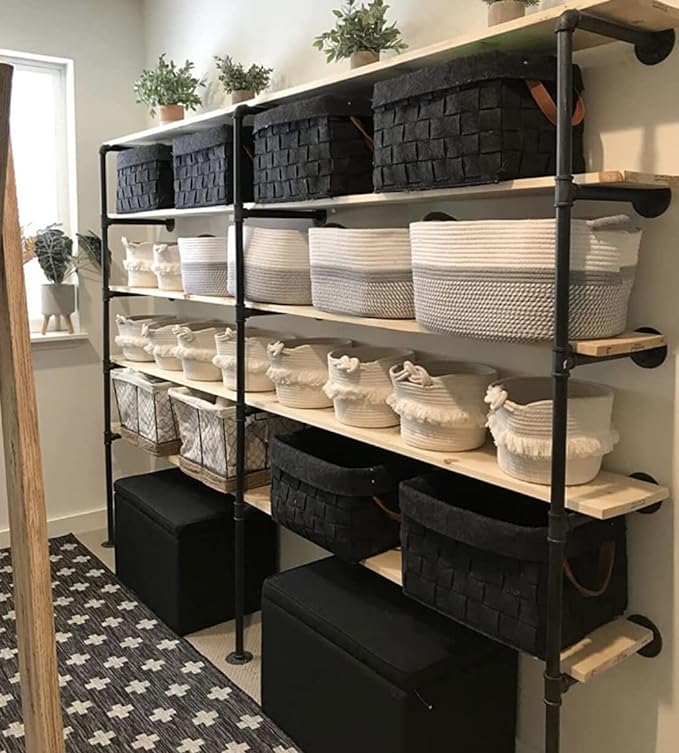 Industrial Retro Wall Mount Iron Pipe Shelf,DIY Open Bookshelf,Hung Bracket,Home Improvement Kitchen Shelves,Tool Utility Shelves, Office,Ceiling Mount Shelf