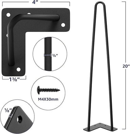 SMARTSTANDARD 20 Inch Heavy Duty Hairpin Furniture Legs, Metal Home DIY Projects for Nightstand, Coffee Table, Desk, etc with Rubber Floor Protectors Black 4PCS