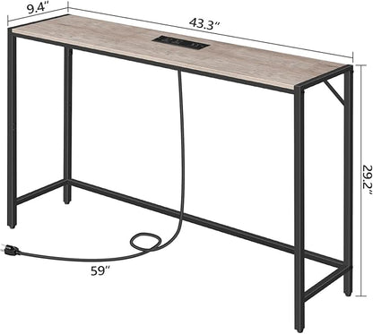 Console Table, Narrow Sofa Table, 43.3” Entrance Table with Power Station, Behind Couch Table, Simple Style, for Living Room, Hallway, Entryway, Foyer, Greige and Black CTHG112E01