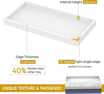 Bathroom Counter Tray,EG-SIPRO High-Grade Thickened Silicone Bathroom Vanity Tray,Shatterproof Durable Rectangle Bathroom Soap Dispenser Tray for Bathroom Countertop,White,Small+Large (EGTRAY)
