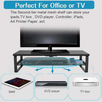 Monitor Stand with drawer, 2-Tier Monitor Stand Riser with Phone Holder and Cable Management - Desk TV Shelf, Laptop Printer, Desk Organizer Stand, for Home & Office, Black