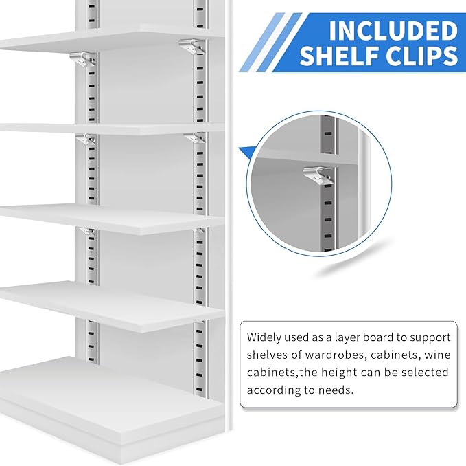 16 Pcs 40 Inch Shelf Pilaster Tracks and 48 Pcs Shelf Clips Adjustable Metal Rail Mortise Mount Pilaster Strip Standard for Bookcases Cabinet Closet Shelving System (16, Silver)