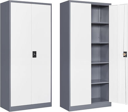 Metal Storage Cabinet with 2 Doors and 4 Adjustable Shelves, 71" Steel Garage Storage Cabinet, Locking Tool Cabinets for Office, Home,School,Kitchen,Garage Tool Utility Cabinet