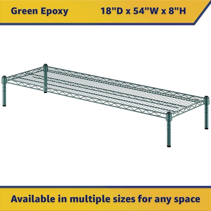 18" x 54" x 8" Green Epoxy Wire Storage Shelf, Dunnage Rack, Commercial 1 Tier Small Shelf