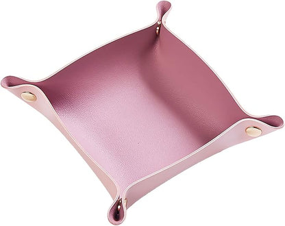 Leather Valet Tray, Catchall Tray Desktop Storage Organizer, Decorative Contrast Color Coin Box, EDC Dump Tray for candy Key Phone Jewelry Wallet Glasses Headphone Watch (pink +violet)