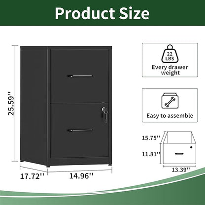 2 Drawer File Cabinet,Vertical Filing Cabinets for Home Office,Metal Steel Storage Cabinet for Letter/Legal Size File,Assembly Required(Black)