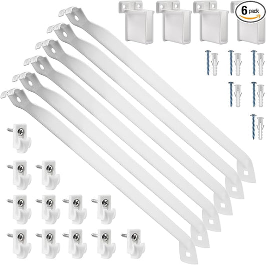 12 Inch Wire Shelf Brackets Set, 6 Pack Metal White Closet Support Bracket with End Brackets & Clips for Wire Shelving Wall Bracket Installation, Support Wire Closet Shelves Racks (6 Pack)