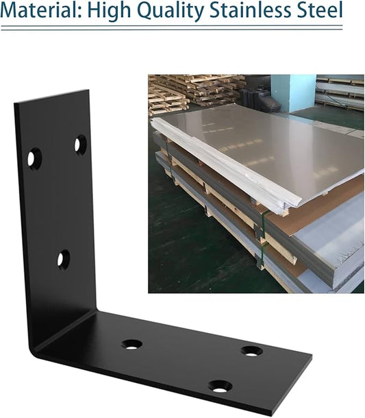 Black Stainless Steel Shelf Bracket,Joint Right Angle Bracket,L Shape Heavy Duty Metal Corner Brace Shelf Supporter for Wood Aufuga (16, 3.4x3.4x2)