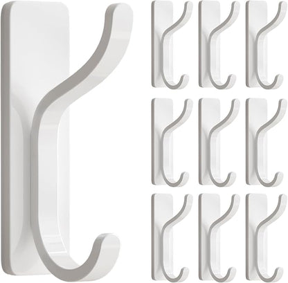 pickpiff Adhesive Wall Coat Hooks - Heavy Duty Stick-On Door Hanger, Metal Hook for Hanging Towel,Purse, Robe, Backpack, Jacket, Clothes - for Bathroom,Dorm, Closet, Kitchen - White, 10 Pack