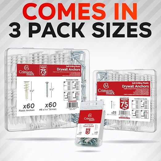 120Pcs #8 Self Drilling Drywall Anchors and Screws kit #8 x 1-1/4”- Superb Wall Anchors for Drywall, Holds Upto 75lbs – No Drill Hole Required with These Dry wall Screws and Anchors