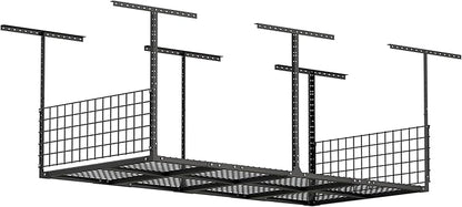 GIOTORENT Garage Ceiling Storage Racks, 96" W x 48" D x 22-42" H Overhead Garage Storage Rack, Heavy-Duty Carbon-Steel 700lbs Rating, Adjustable Mounted Rack System with Side Guards