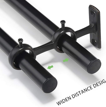 Goowin Curtain Rod Bracket, 3pcs Adjustable Curtain Rod Holder, Double Curtain Brackets Wall Mount Curtain Rod Hooks for Living Room Bathroom Bedroom Curtain rods, Drapery Rods (Black)