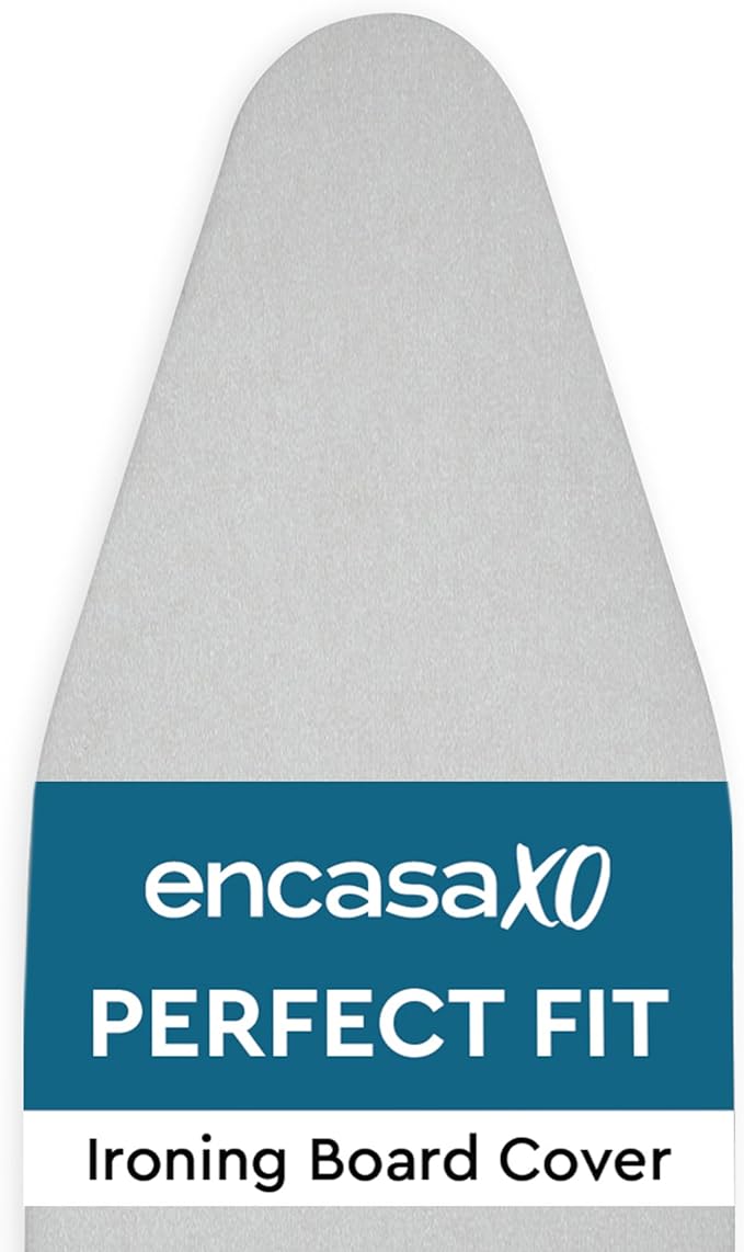 Encasa XO Ironing Board Cover and Pad 49"x18" - 4mm Felt & 2mm Foam Metallized Silver Iron Board Cover with Padding - Heat & Scorch Resistant, Non Slip, Bungee Elasticated, 3 Fasteners Silver Luxury