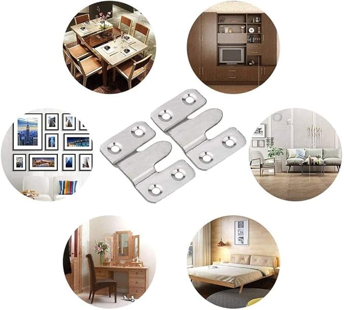 4 Pairs Flush Mount Bracket,Interlocking Furniture Connector,Stainless Steel Heavy Duty Photo Frame Hook Picture Hanger for Large Picture Display Art Gallery Wall Mount Hardware (Large-4 Pairs)