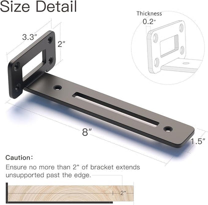 LEOPO 8 Inch 4 Pack Openwork T Shelf Brackets for DIY Floating Shelf,1/5 Inch Thick Heavy Duty Metal Shelf Bracket,L Brackets for Shelves Support
